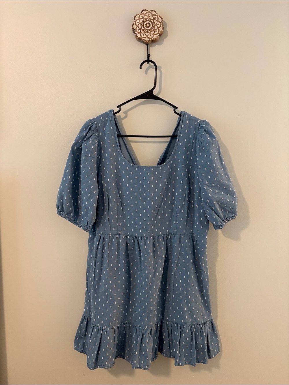 LOFT Light Blue Dot-Print Dress 100% Cotton